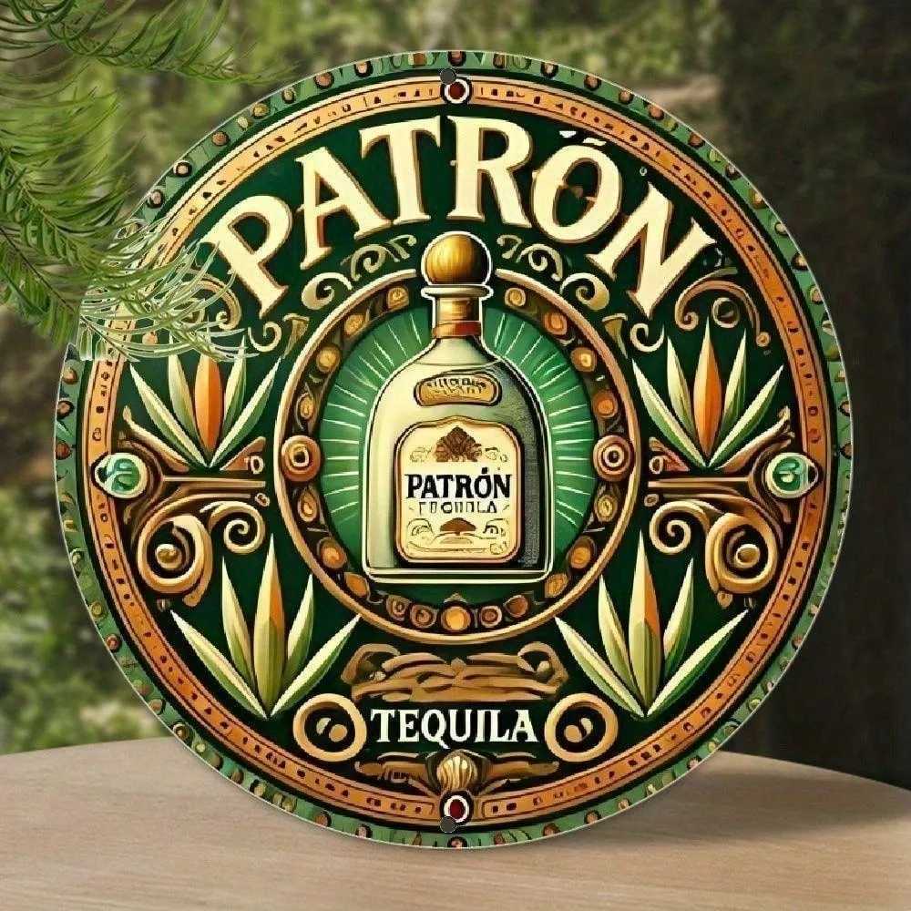 Patron Tequila Vintage Round Metal Wall Sign 8x8 Inch Rustic Pub Man Cave Bar Decor D260314