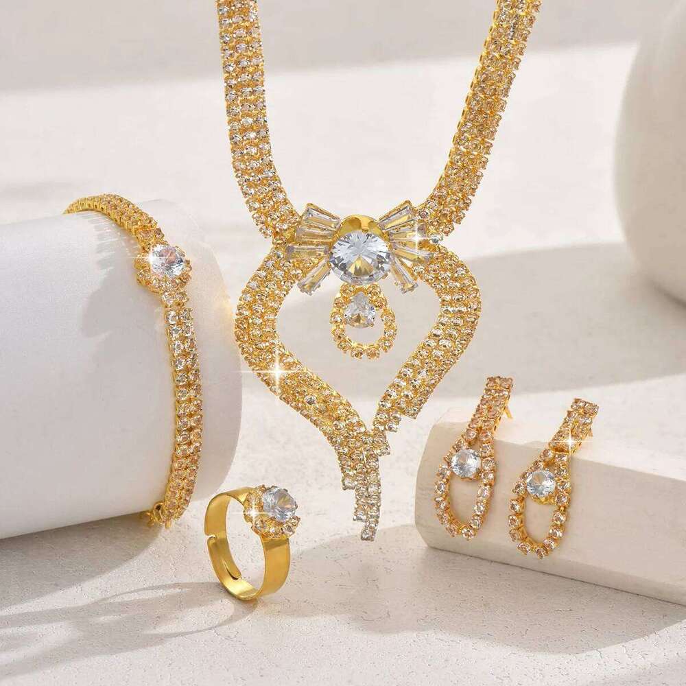 Wholesale Cross border Fashion Trend Necklace Earrings Bracelet Ring Bridal Jewelry Bare Diamond Set Z260313
