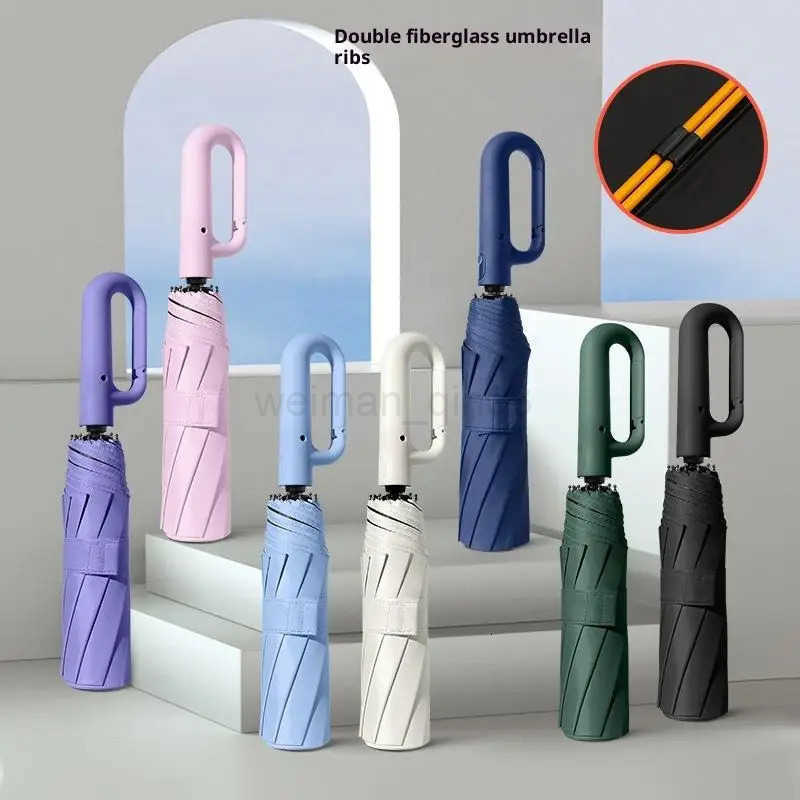 Ring Buckle Design Automatic Umbrella For Men Women Folding 105CM Large Strong Sunshade UV Protection Umbrella H260314