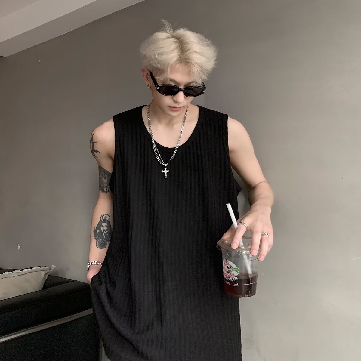 Summer New Trendy Designer Hoodie Solid Color Men's Casual Loose Designer T-shirt Polo Relaxed Tank Top Sports Sleeveless