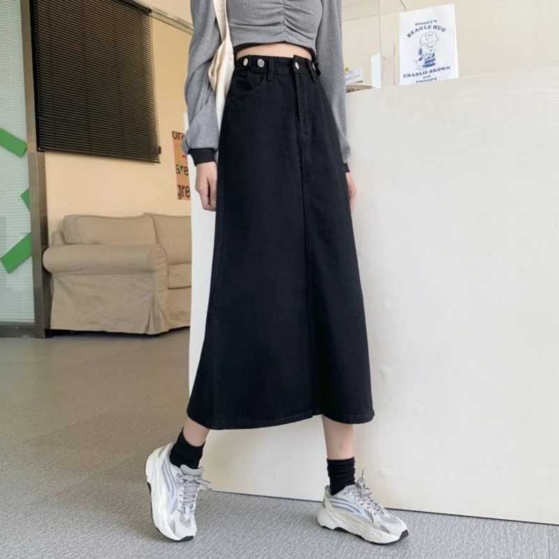 2026 Lady Summer High Waist Back Slit Skirts Hot Sale Fashion s Mid-Long Skirts Women Korean Thin Denim Dress M260314