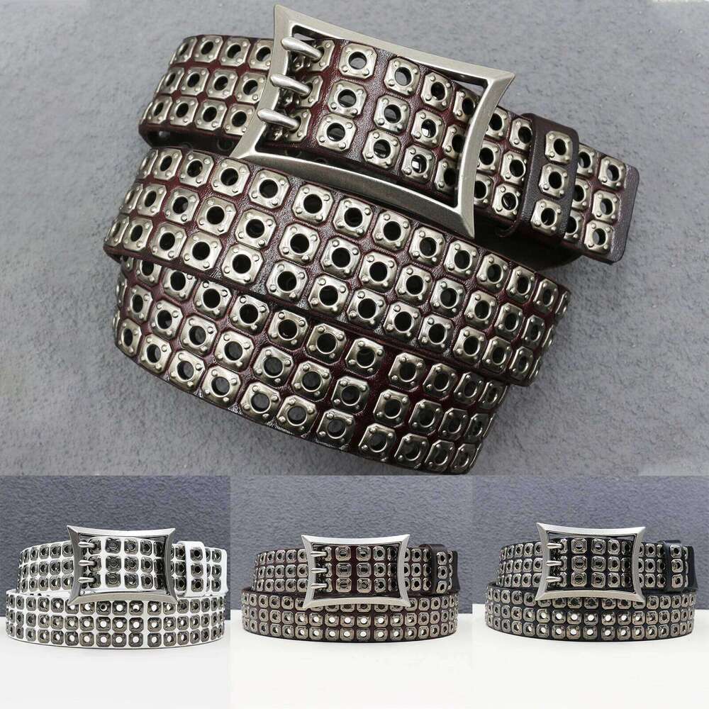 Three pin buckle Genuine Subculture Goth Rivet Trend Punk Leather Men's and Women's Hip-hop Y2K Belt Z260226