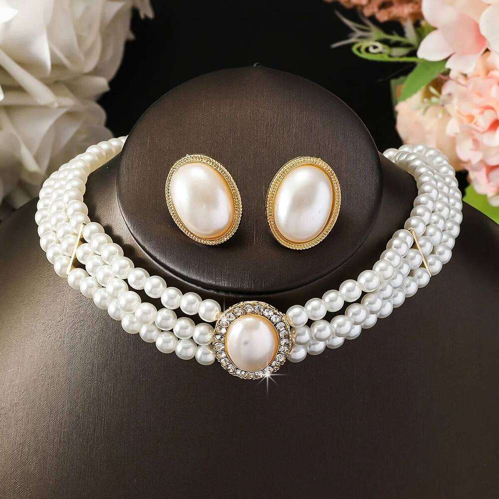 3PC Women's Fashion Imitation Pearl Geometric Round Necklace Earrings Jewelry Set Suitable for Wedding, Party, Festival Gifts Z260313