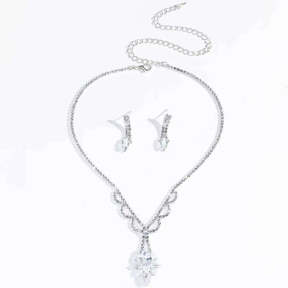 3PC women's fashionable rhinestone flower wavy necklace earrings jewelry set wedding party holiday gift Z260313