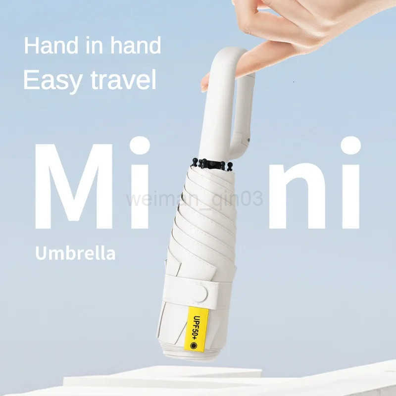Portable buckle handle mini umbrella folding umbrella with five fold full blackout black rubber sunscreen umbrella UV resistant H260314