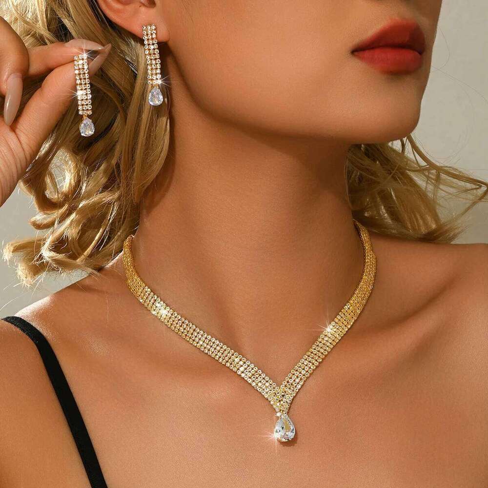 Trendy retro personalized design necklace earring set, wedding dress, evening gown, socialite style, versatile accessories Z260313