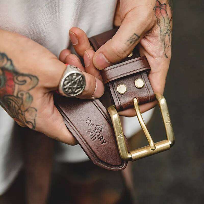 Maden Tooling Cow Genuine Leather Luxury Strap Male Belts Pin Buckle Waist New Fashion Coffee Classice Belt for Men High Quality Z260226