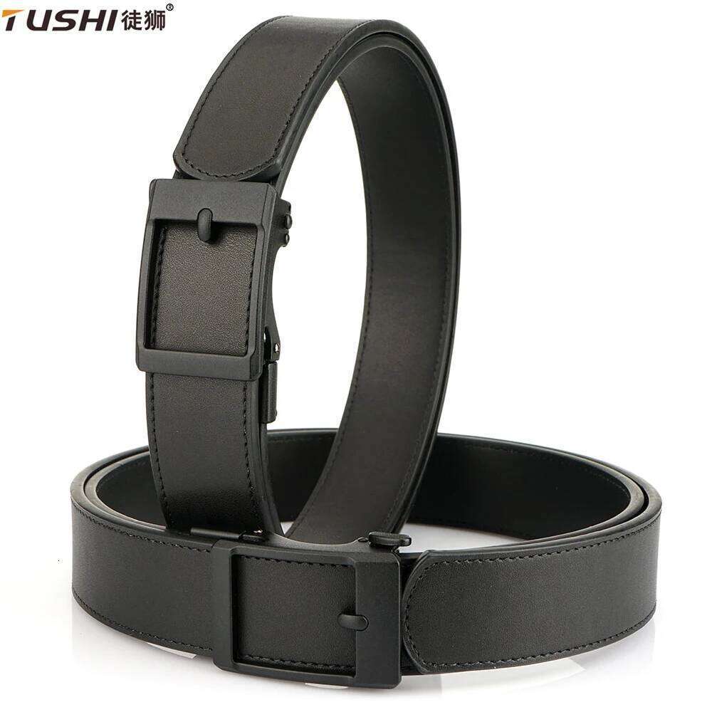 TUSHI Official Genuine Men's Leather Natural Cowhide 3.8cm Alloy Automatic Buckle Trouser Belt Black Girdles Z260226