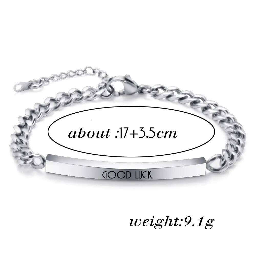 7MM stainless smooth titanium steel couple bracelet engraved with "GOOD LUCK" lucky slogan Z260313