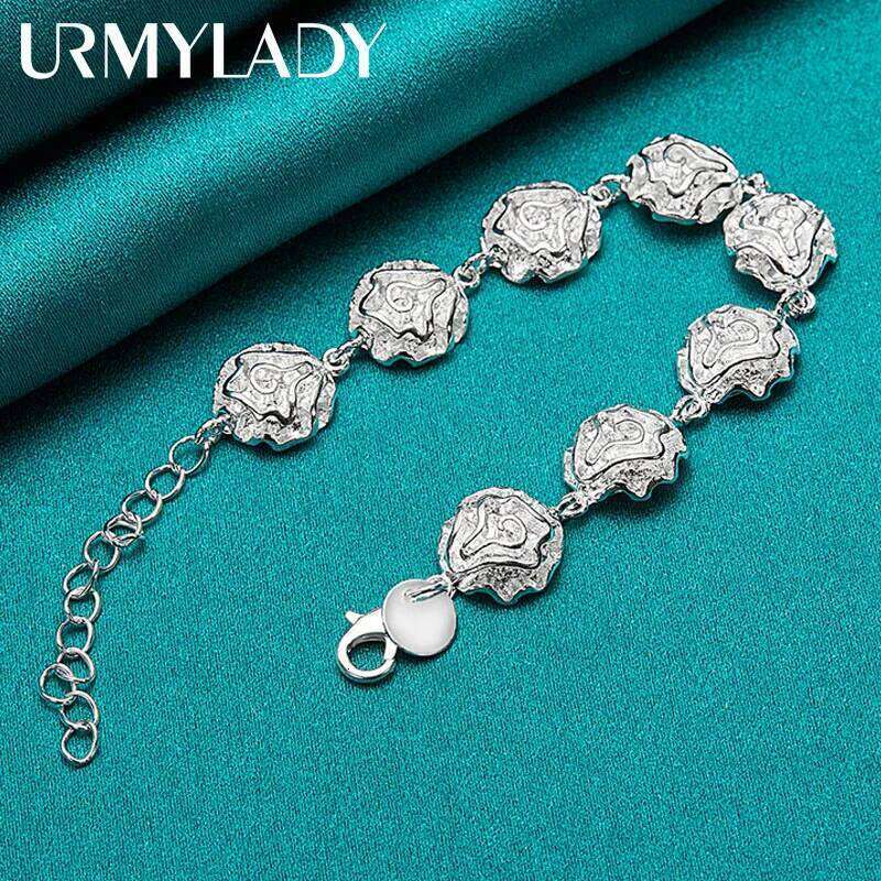 URMYLADY 925 Sterling Silver Rose Flower Chain Bracelet For Women Wedding Party Fashion Jewelry Z260313