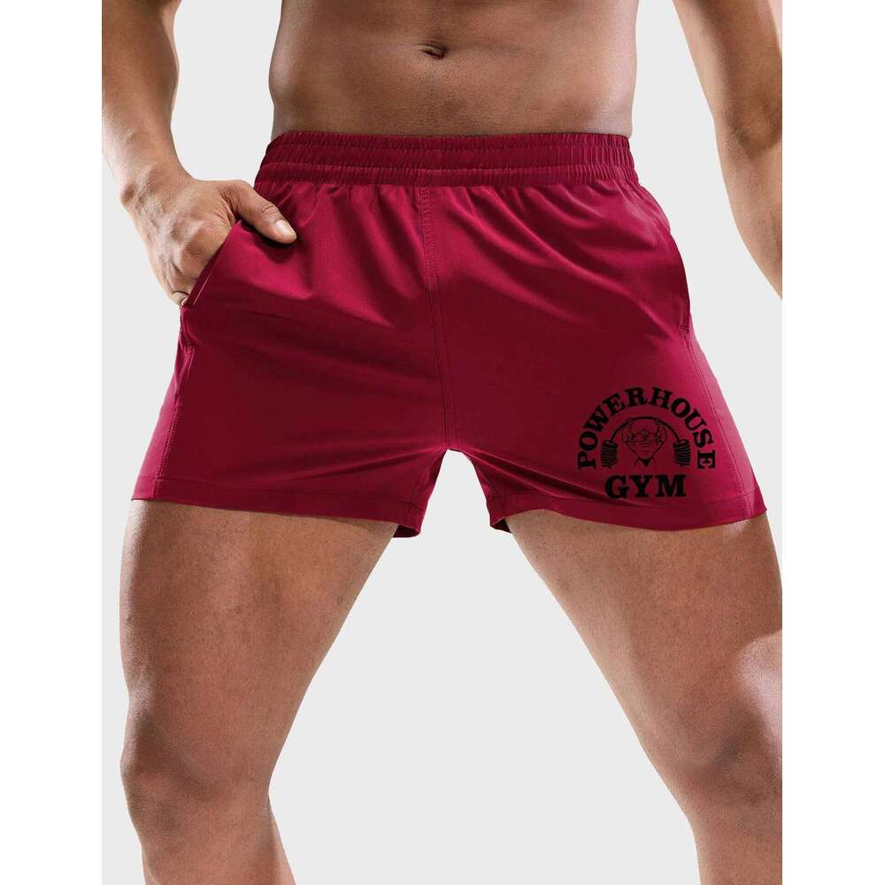 Elegant men's shorts with weightlifting font print, comfortable breathable, suitable for fitness and exercise Z260314