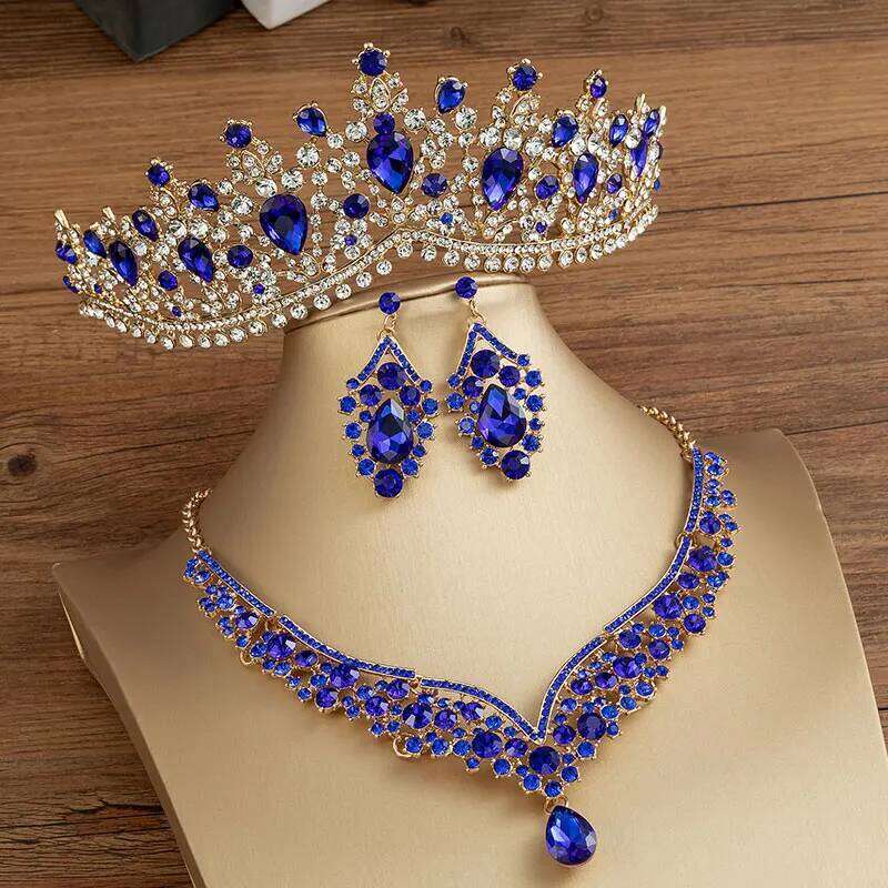 KMVEXO Gorgeous Crystal AB Bridal Sets Fashion Tiaras Earrings Necklaces for Women Wedding Dress Crown Jewelry Set Z260313