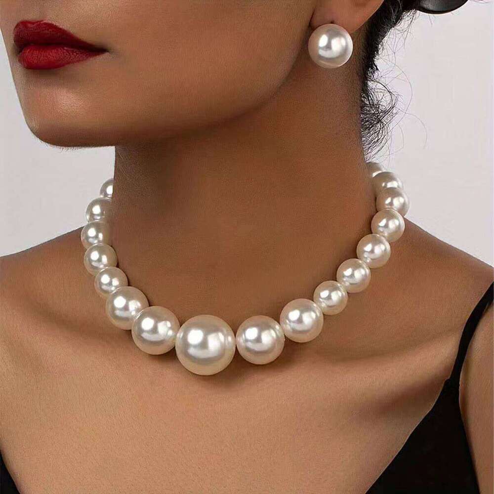 3 pieces of women's trendy large pearl earrings, necklaces, jewelry sets, weddings, banquets, parties, and holiday gifts Z260313
