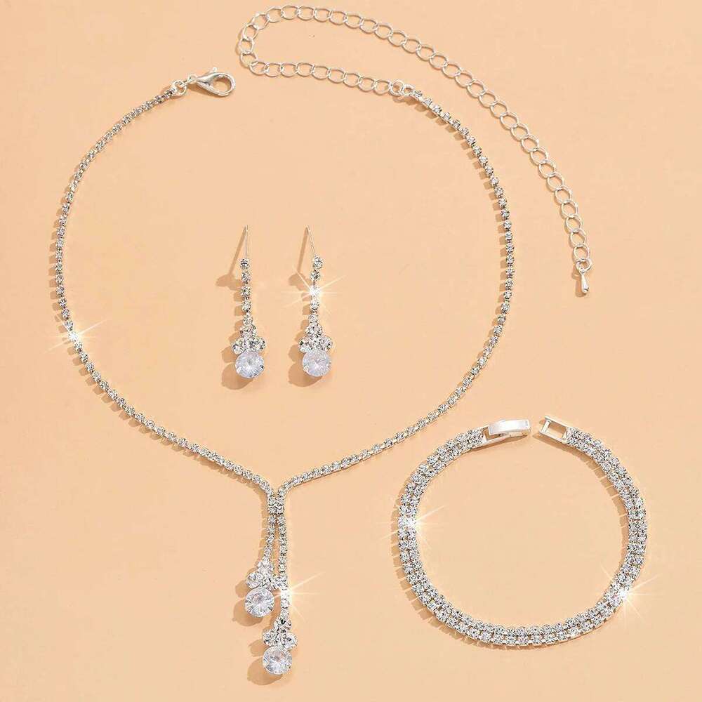 4PC Fashion Simple Copper Inlaid Rhinestone Claw Chain Necklace Earrings Bracelet Jewelry Set Women's Wedding Decoration-5273 Z260313