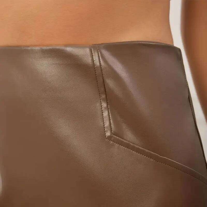 PU Leather Skirts Women Pencil Solid Waist Zipper Slim Midi Skirt Streetwear Winter High Quality Woman Clothing Z260314