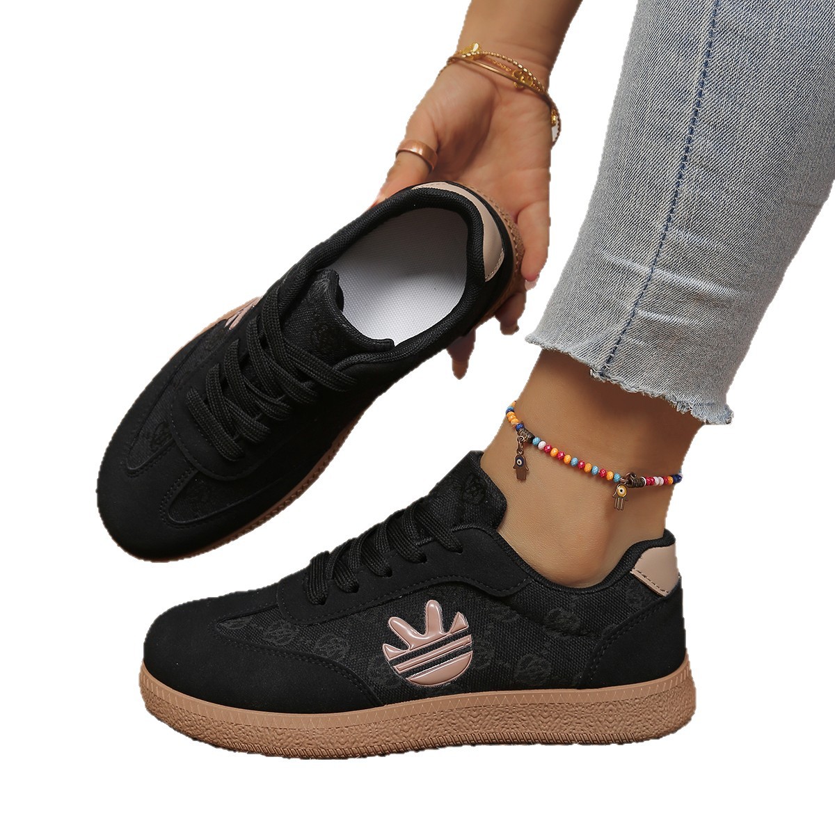 Luxury Premium Shoes 2026 New Women's Retro Brown Monogram Sneakers, Lace-Up Casual Skate Shoes, Fashion Versatile Comfortable Flat Shoes