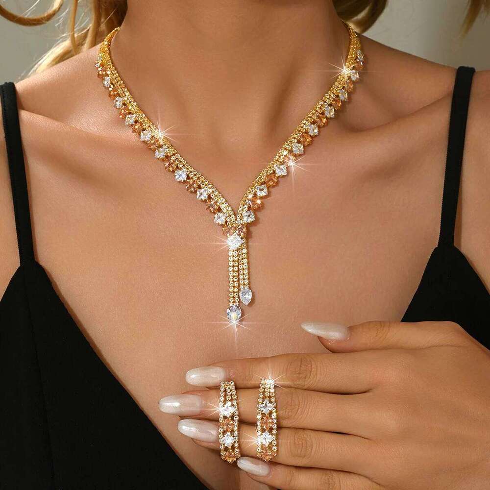 Simple and elegant, high-quality gold necklace, earrings, bracelet, ring, four piece set. New products are selling well Z260313