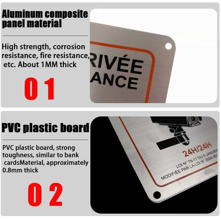 French Aluminum alloy monitoring sign PROPRIT PRIVE VIDO SURVEILLANCE brushed sign safety sign D260314