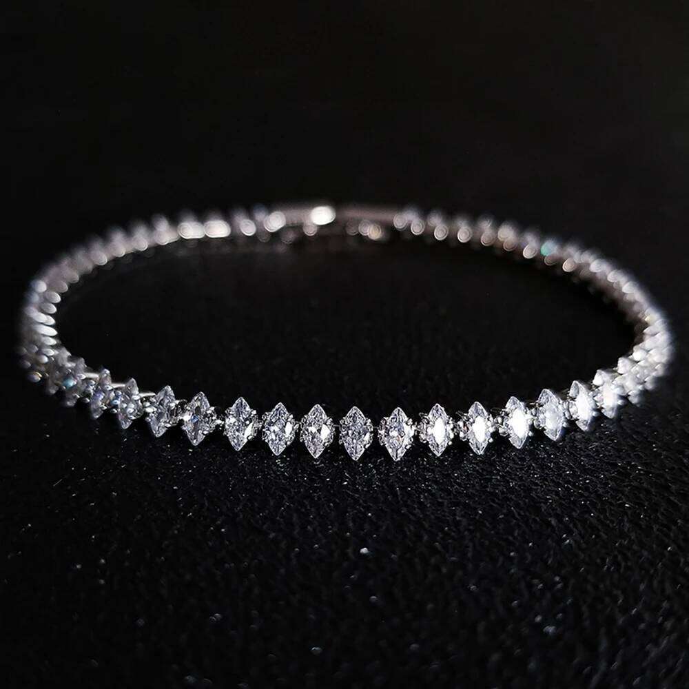 2024 New Marquise Oval Square Cut Luxury Silver Color on Hand Tennis Bracelet Bangle for Women Party Gift Jewelry S7062 Z260313