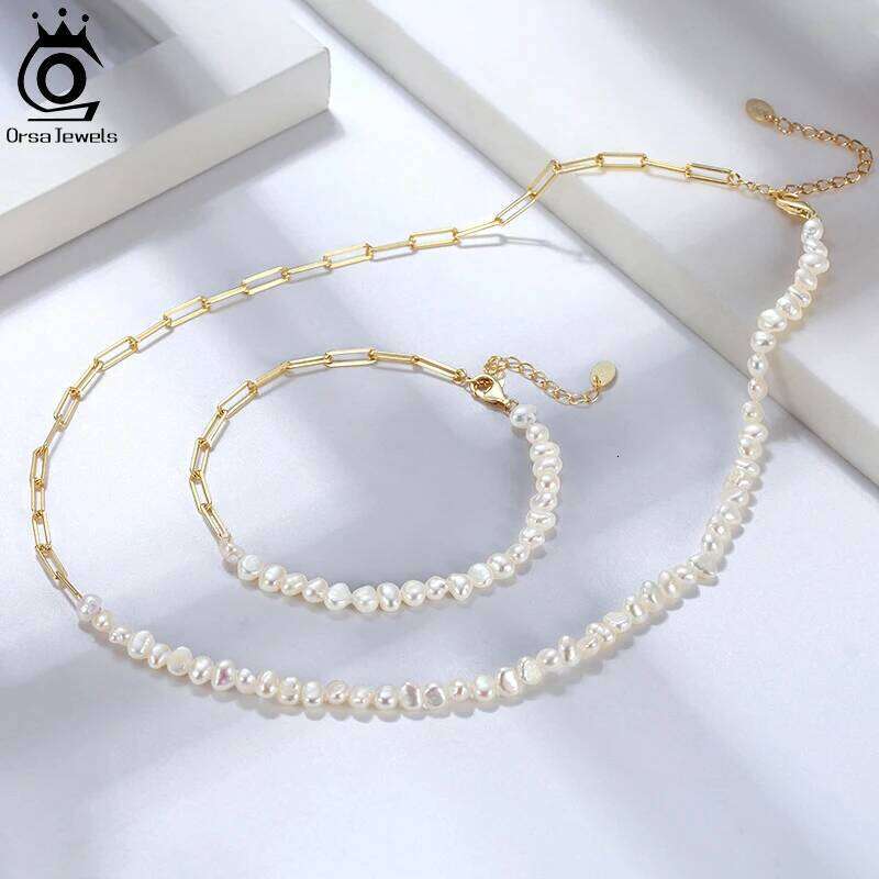 ORSA JEWELS 925 Sterling Silver Vintage Chunky Paper Clip Link Chain Bracelet with Pearl for Women Girls Fashion Jewelry GPB01 Z260313