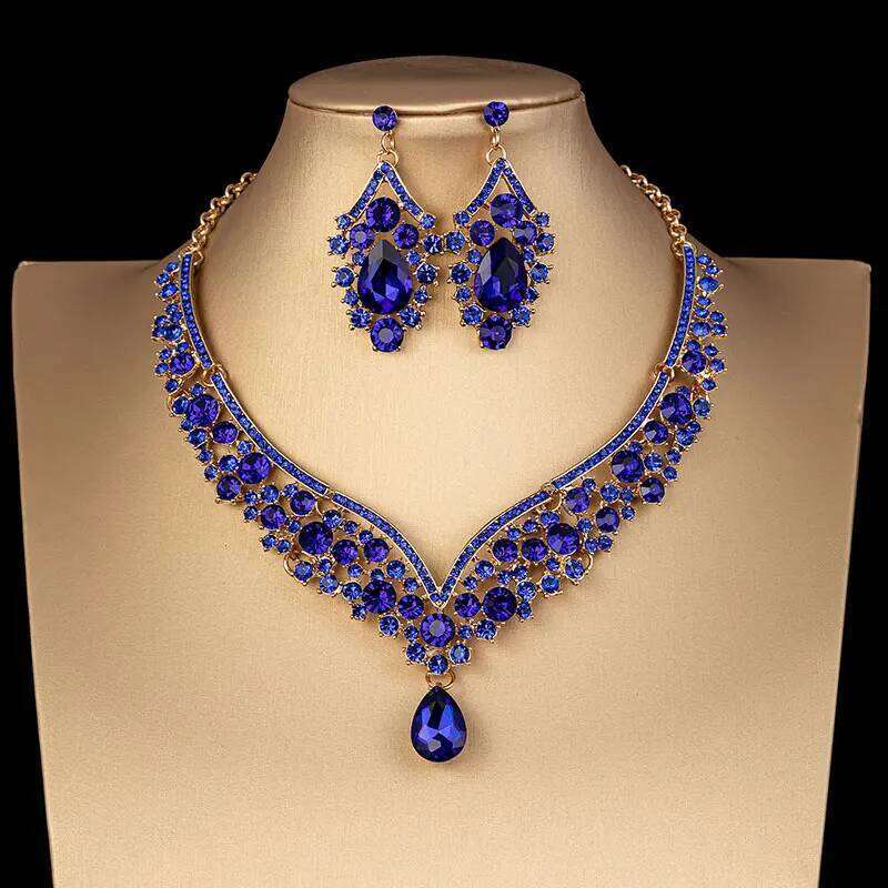 Luxury Crystal AB Color Choker Necklace Earrings Set Rhinestone Bridal Jewelry Sets for Bride Wedding Party Costume Bijoux Femme Z260313