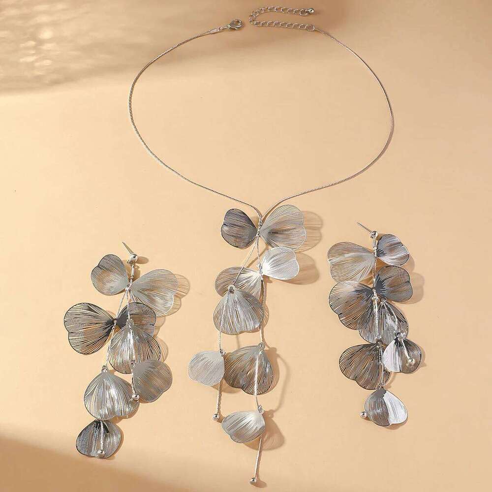 3PC Beautiful and Elegant Ginkgo Leaf Pendant Earrings Necklace Women's Romantic Bride Tassel Set Party Neck Jewelry Z260313