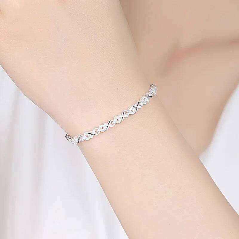 Luxury 925 Sterling Silver Chain Bracelets For Women Fashion Vintage Geometric XO Shape Adjustable Bracelet Wedding Jewelry Gift Z260313