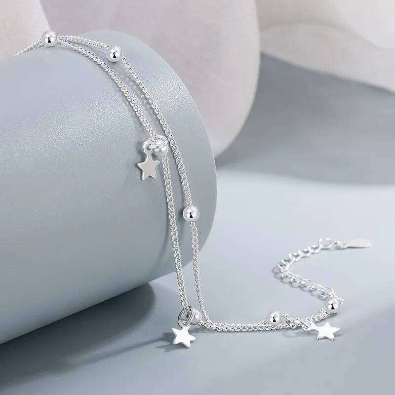 Nice 925 Sterling Silver star chain Bracelets Fashion cute gift Jewelry Charms for men Women Lady Wedding 18+5CM Z260313