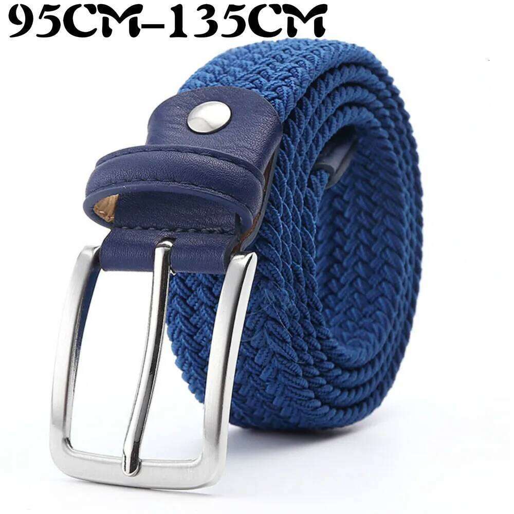 2020 New Design Men Belt Elastic Woven 3.3CM Wide Blue Black Brown Luxury Gift Girls Matching Jeans Accessories 90CM-135CM Z260226