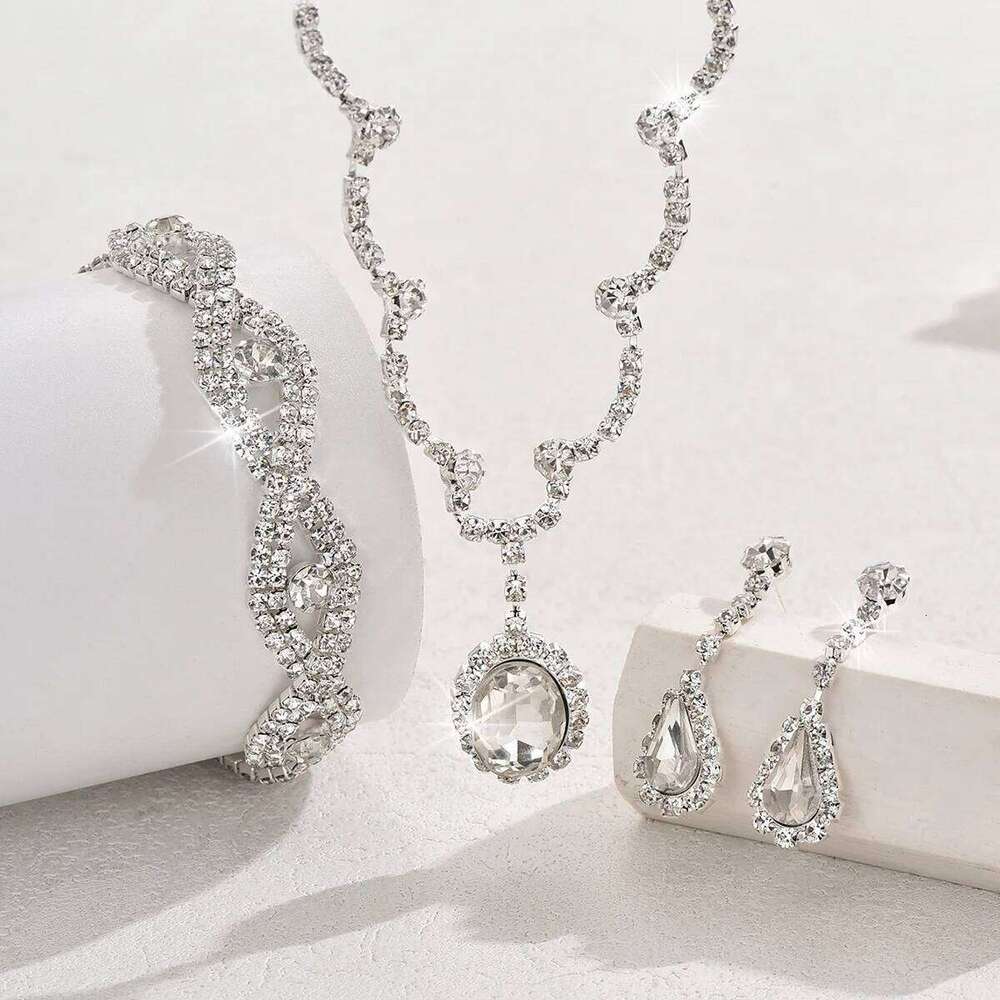 4pcs Elegant Vintage Jewelry Set for Women Silver Geometry Necklace Golden Choker Bridal Wedding Bracelet Party Gift Z260313
