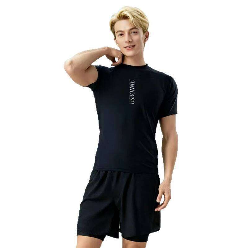 Men's Loose Fit Swim Set: Quick-Dry Trunks UPF 50+ Long Sleeve Rash Guard for Swim, Hot Springs & Sun Protection Z260314