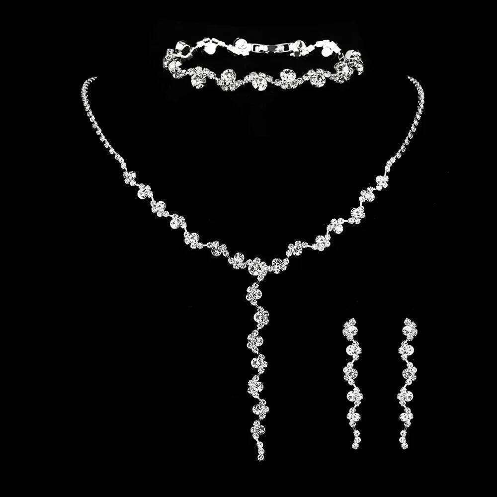 4 pieces of women's European and American fashion jewelry set, rhinestone necklace, bracelet, earrings, bride's wedding dress ac Z260313