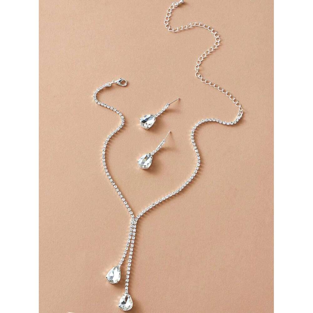 Simple jewelry, sparkling water droplets, wedding claw banquet chain, necklace, earrings, bridal set, women's jewelry Z260313