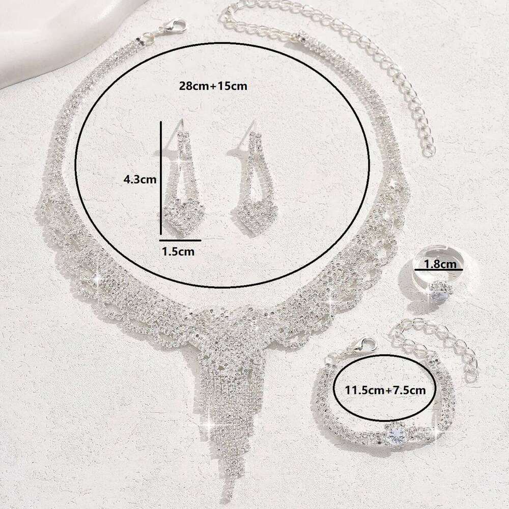 Women's fashionable rhinestone tassel necklace earrings bracelet ring jewelry set wedding party holiday gift Z260313