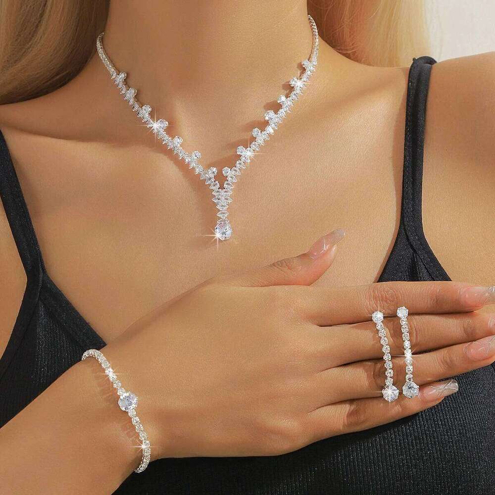 4PC Women's Fashion Geometric Round Necklace Earrings Bracelet Jewelry Set Suitable for Wedding, Party, Festival Gifts-8526 Z260313