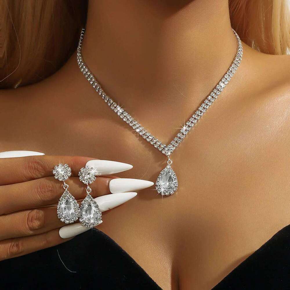 Season Women's Fashion Copper Claw Chain Water Drop Necklace Earrings Bracelet Jewelry Set Wedding Banquet Festival Gift Z260313