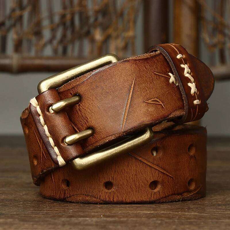 3.8CM High Quality Genuine Leather Brass Buckle Belt Luxury Belts Men Pure Cowskin Fashion Strap Male Jeans for Man Z260226