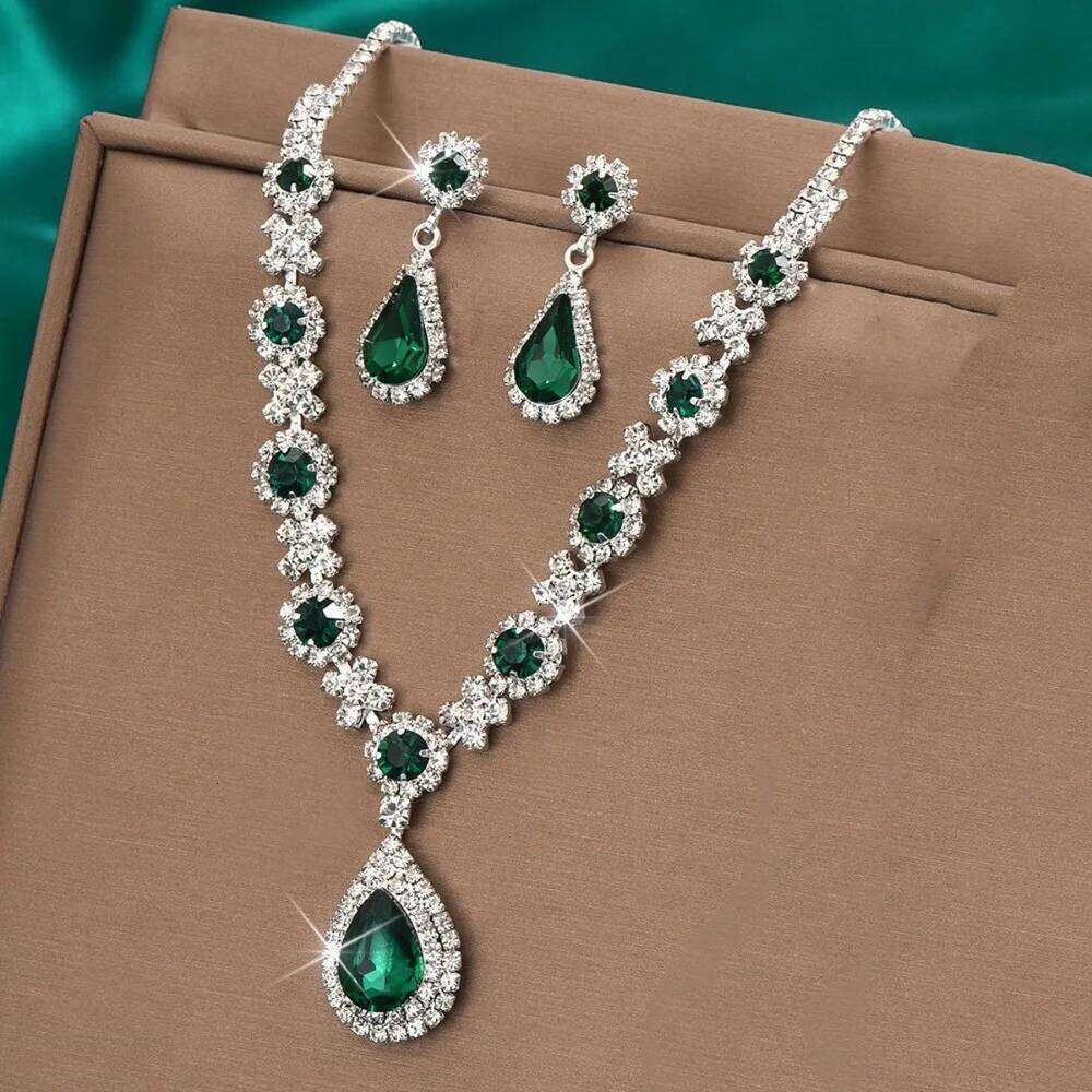 3 pieces of women's crystal droplet necklace with earrings set for Bridal wedding evening dress Light Luxury Elegant accessories Z260313