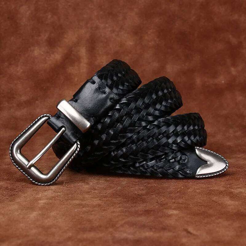 3.2CM Cowhide High Quality Genuine Leather Belts for Men Women Hand Woven Belt Strap Male Pin Buckle Jeans Cowboy Cintos Luxury Z260226