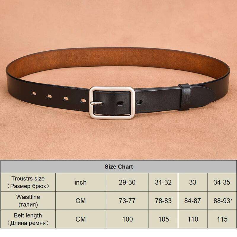 VATLTY 95cm-115cm Women's Leather 33mm Natural Cowhide Alloy Silver Buckle Unisex Brown Belt Fashion Trousers Girdle Male Z260226