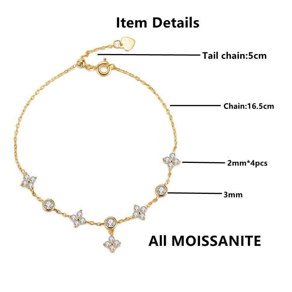 Lnngy Moissanite Bracelet With Certificate 925 Sterling Silver Four-leaf Flower Adjustable Chain Bracelets for Women 2025 Trend Z260313