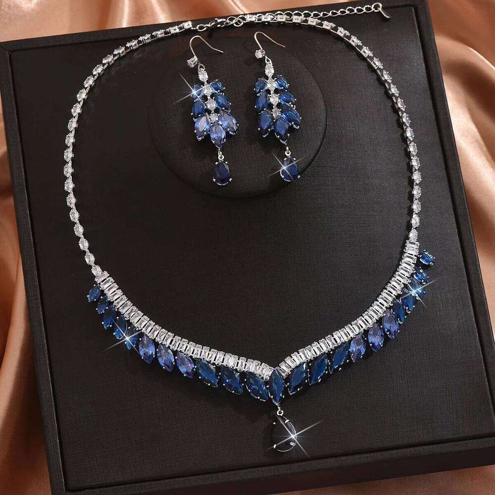 3PC Women's Fashion Zircon Water Drop Necklace Earrings Jewelry Set Design Sense Wedding Party Festival Gift-8553 Z260313