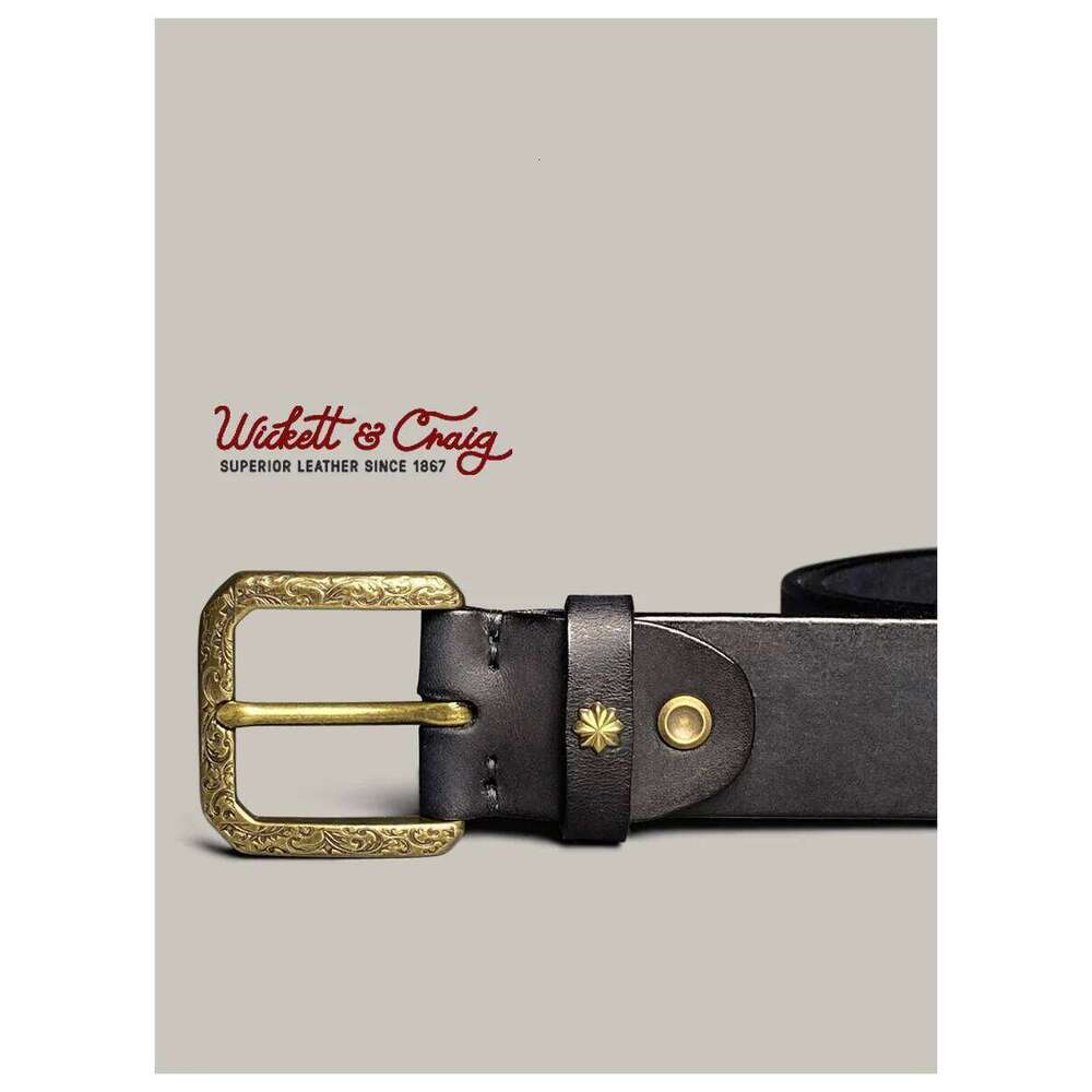 Vegetable tanned pure cowhide men's handmade casual belt, Kaji retro engraved copper buckle genuine leather jeans belt Z260226