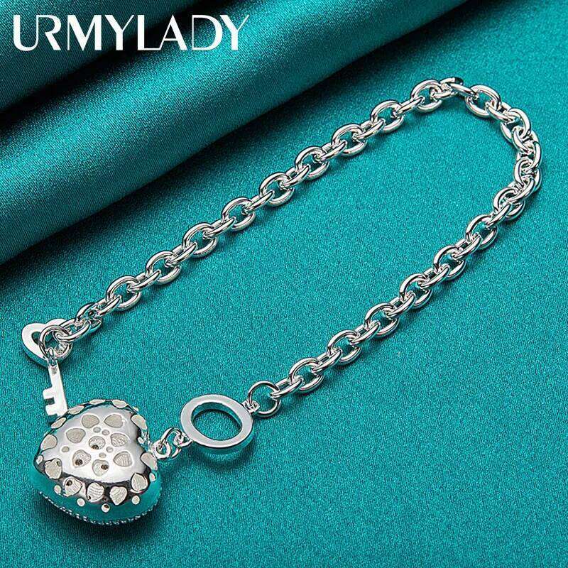 URMYLADY 925 Sterling Silver Heart Pendant Bracelet Key Buckle For Women Wedding Engagement Party Fashion Jewelry Z260313