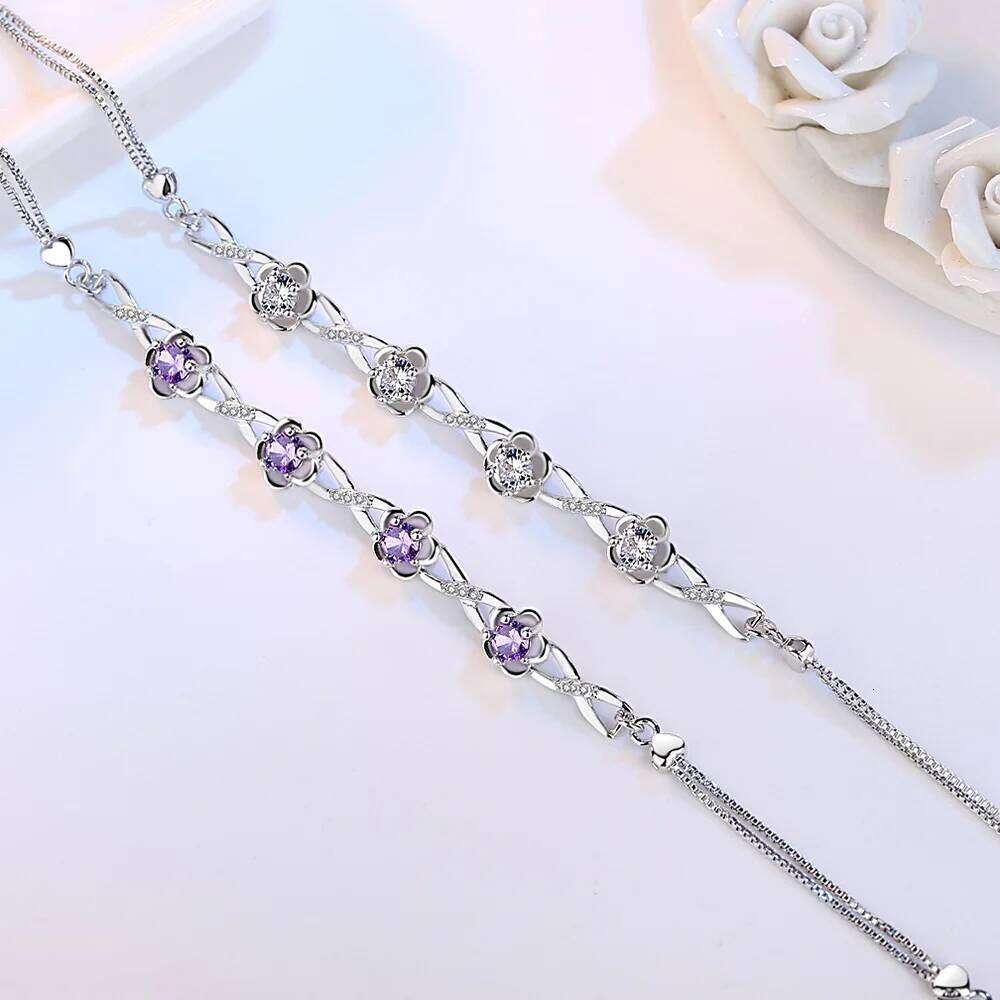 925 Sterling Silver Purple Crystal Zircon Plum Bracelet For Women Fashion Simple Engagement Wedding Glamour Jewelry Z260313