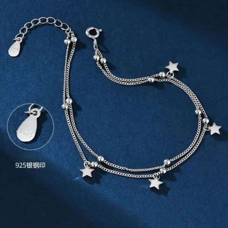 Original 925 Sterling Silver Star Bead Chain for Women Korean Sweet Double Layer Stars Charm Bracelet Jewelry Gift Z260313