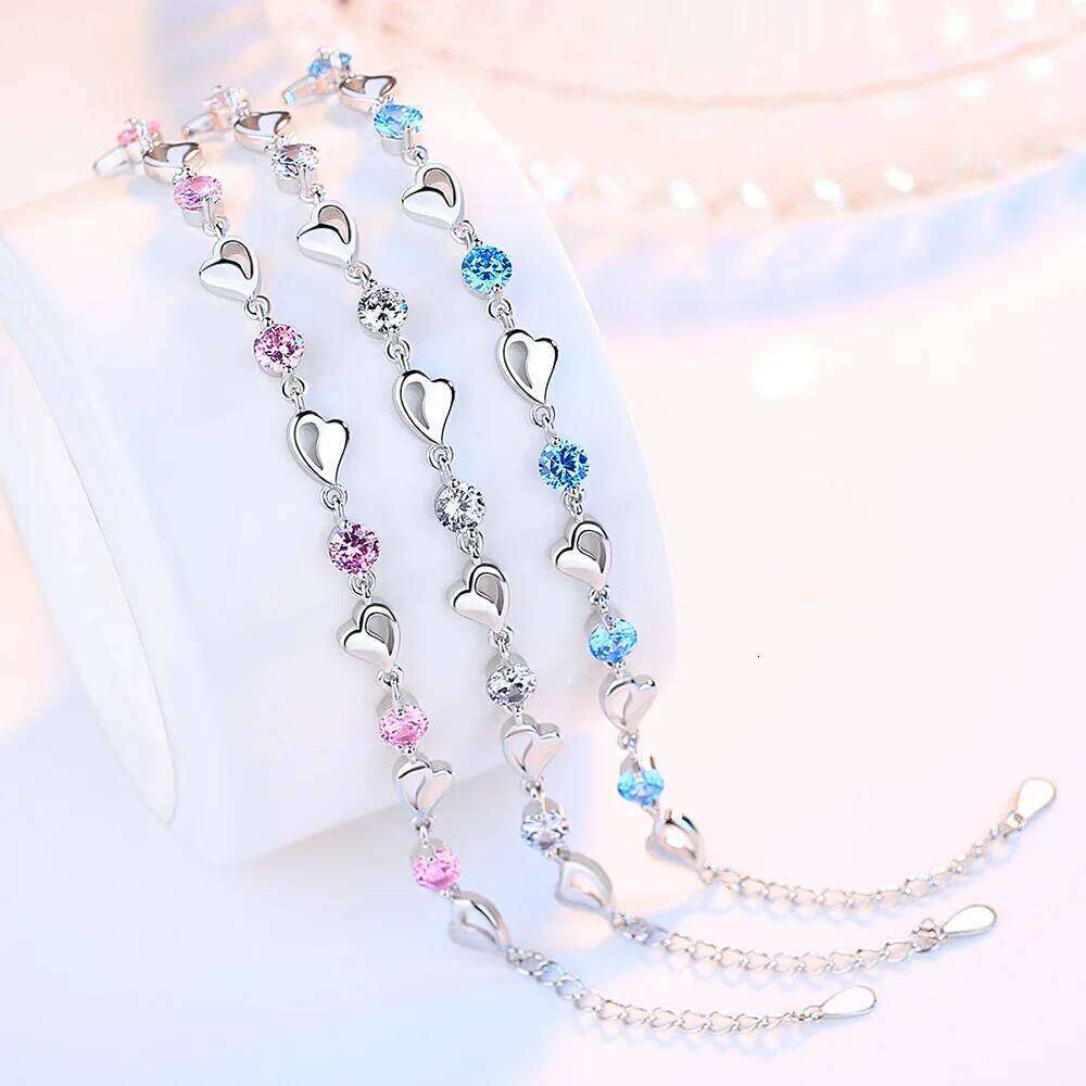 925 Sterling Silver Heart Shaped Bracelet For Women Retro Korean Versatile Pink Crystal Charm Bracelets Original Party Jewelry Z260313