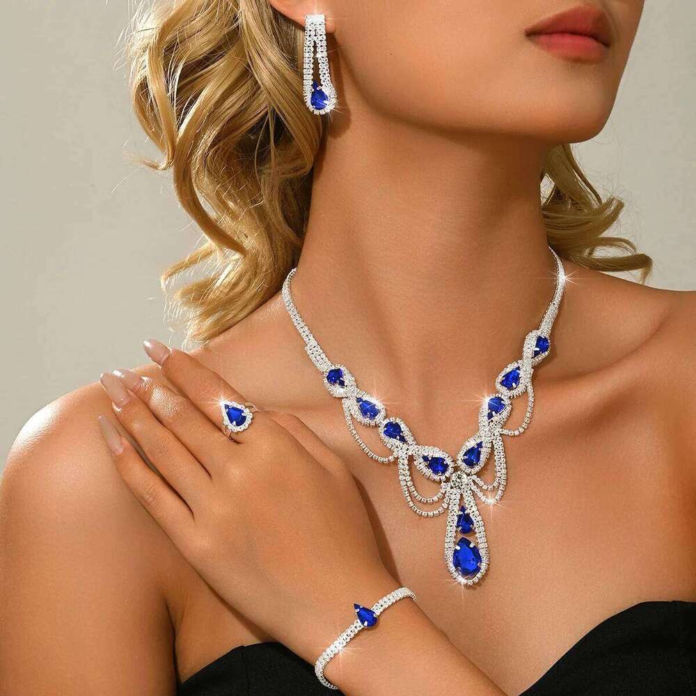 Versatile super sparkling diamond necklace earrings bracelet ring four piece set bride wedding dress banquet accessories Z260313