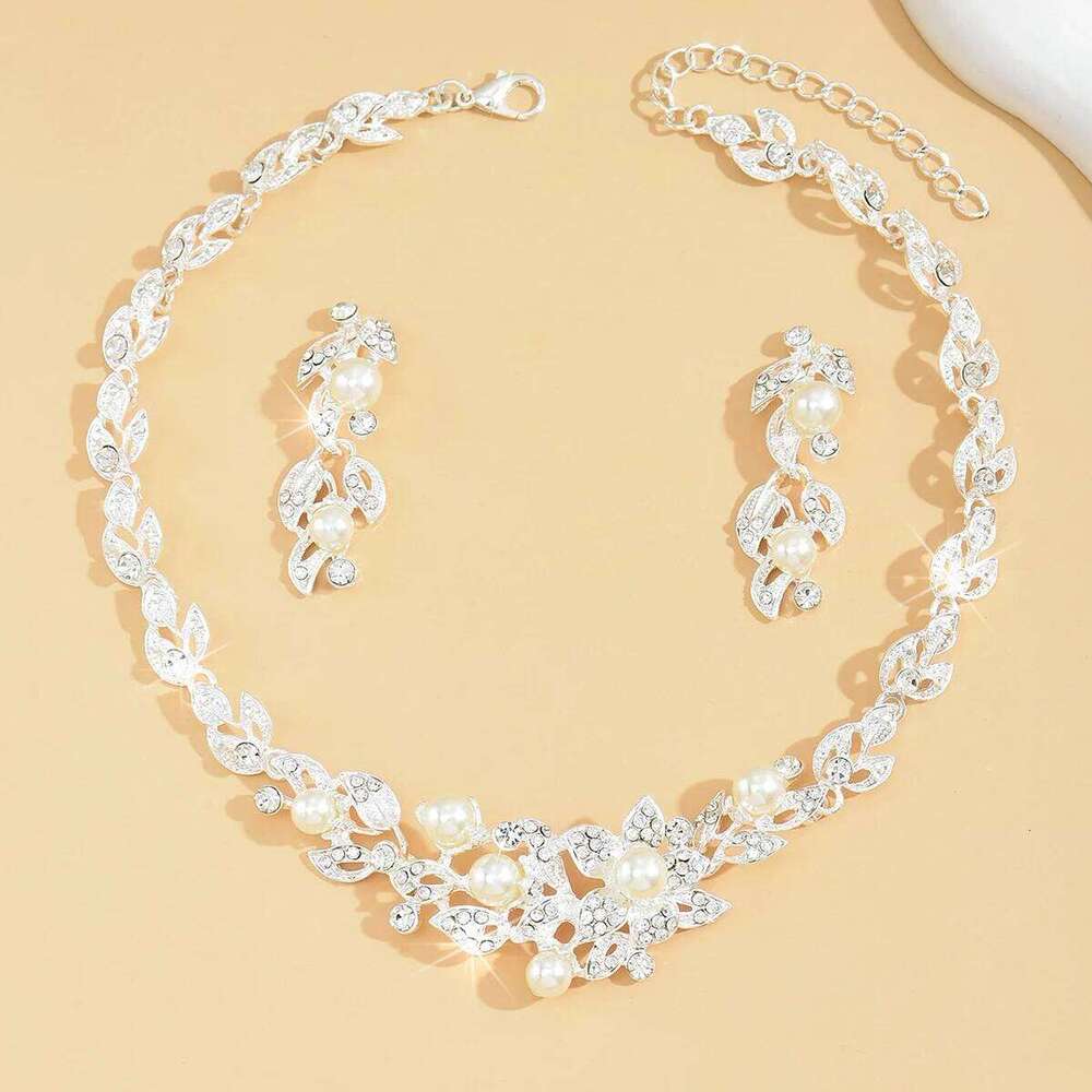 3 pieces of women's trendy leaves, pearls, earrings, necklaces, jewelry sets, weddings, banquets, parties, and holiday gifts Z260313