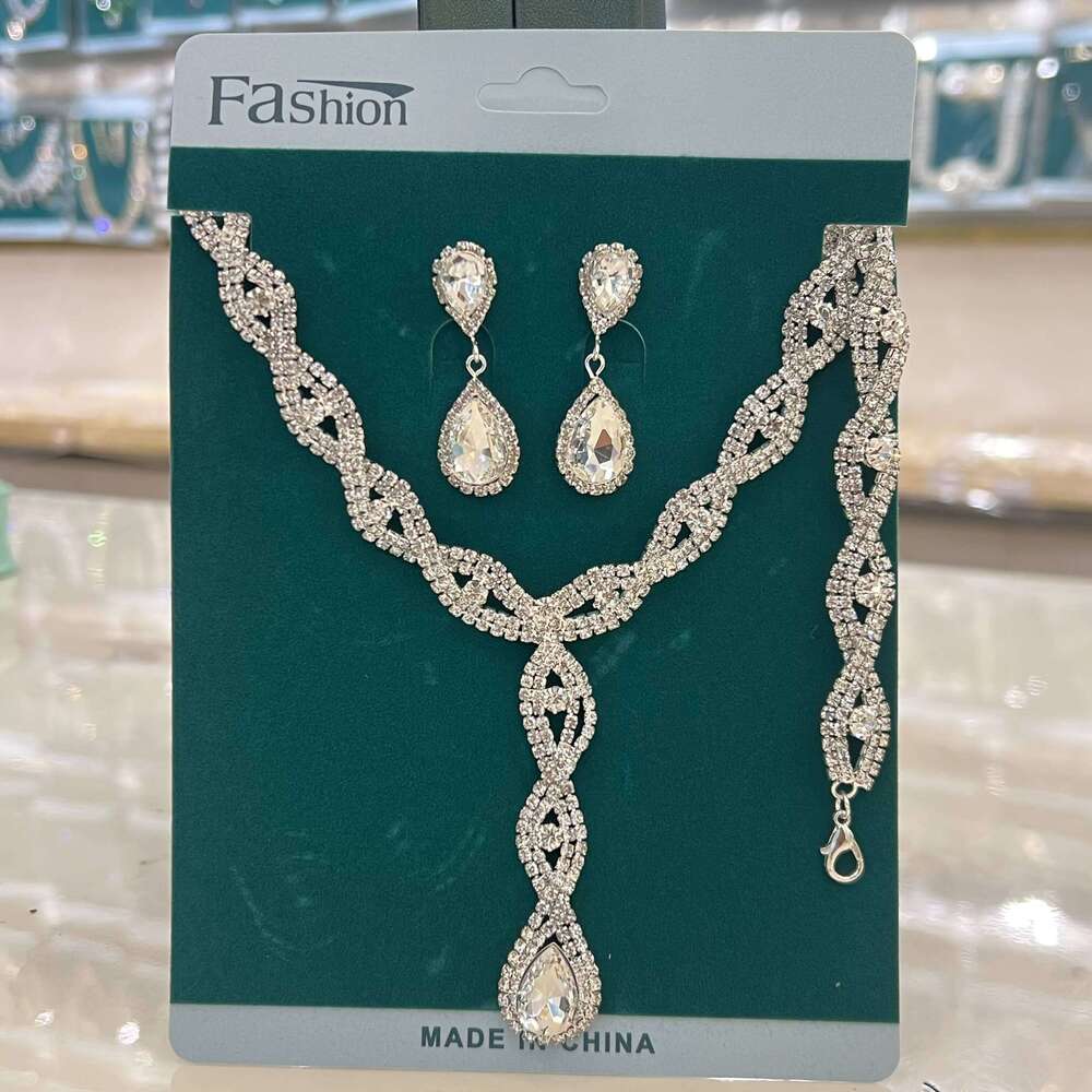 4 pieces of women's fashionable and trendy water drop earrings with necklaces, bracelets, jewelry sets, banquet accessories Z260313